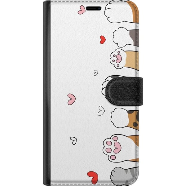 Kompatibelt Lommeboketui til Apple iPhone 13 mini Søte kattepoter med hjerter på hvit bakgrunn, minimalistisk kawaii-motiv for dyreelskere, mykt desi