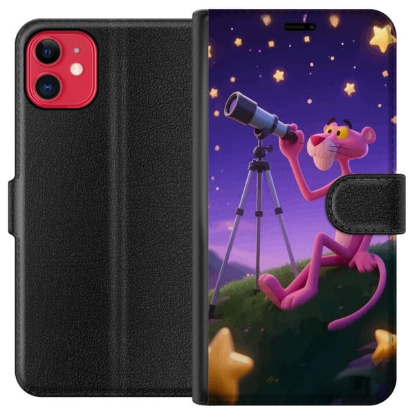 Kompatibelt Plånboksfodral till Apple iPhone 11 Pink Panther Stars med den rosa pantern bland stjärnor ett retro och charmigt motiv