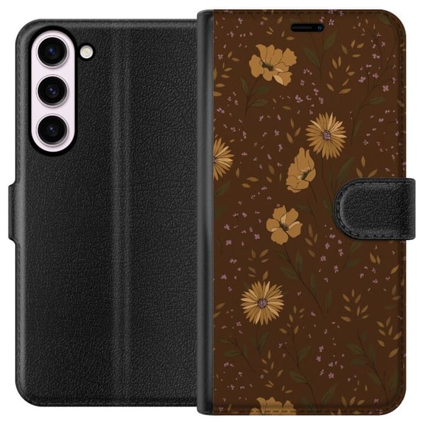 Kompatibel Tegnebogsetui til Samsung Galaxy S23+ Retro blomstermønster brun baggrund blomster vintage 70’er-stil boheme tapetdesign tryk