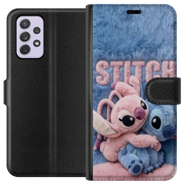 Kompatibelt Lommeboketui til Samsung Galaxy A52s 5G De lodne Stitch og Angel klemmer hverandre på et mykt, pelsaktig underlag med pastellfarger som s