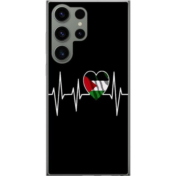 Kompatibelt Mobildeksel til Samsung Galaxy S23 Ultra Palestina-hjerte med EKG-linje flaggfarger svart rød hvit grønn sterk symbol for kjærlighet og f
