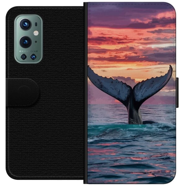 Kompatibel Tegnebogsetui til OnePlus 9 Pro Hvalhale i solnedgang med tropisk himmel og stille hav-inspireret design med rolig energi og magisk stemni