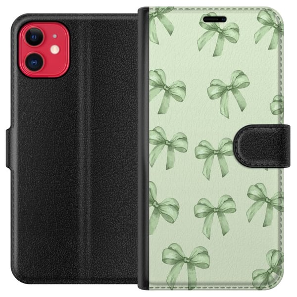 Kompatibelt Plånboksfodral till Apple iPhone 11 Gröna rosetter mönster sött pastell bow pattern seamless gift ribbon estetiskt bakgrund motiv poster Kompatibelt Plånboksfodral till Apple iPhone 11 Gröna rosetter mönster sött pastell bow pattern seamless gift ribbon estetiskt bakgrund motiv poster