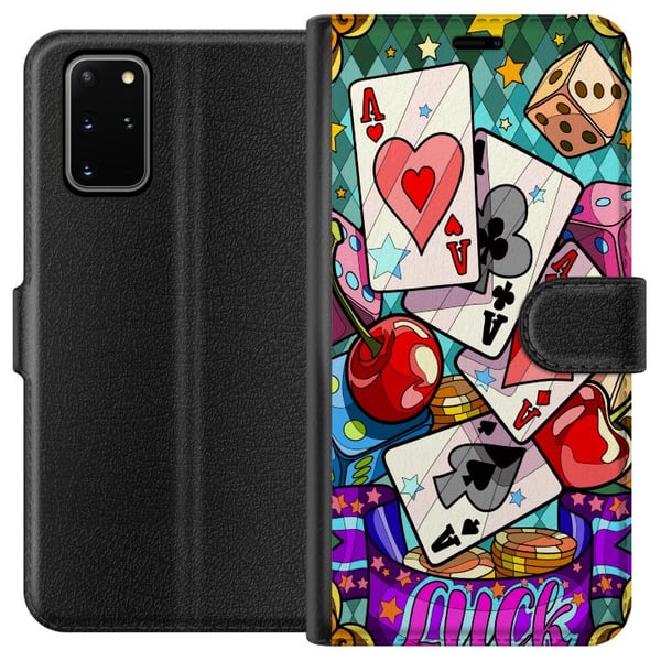 Kompatibelt Plånboksfodral till Samsung Galaxy S20+ Lucky Hands casino pop art design med spelkort tärningar körsbär och retroinspirerad färgstark st