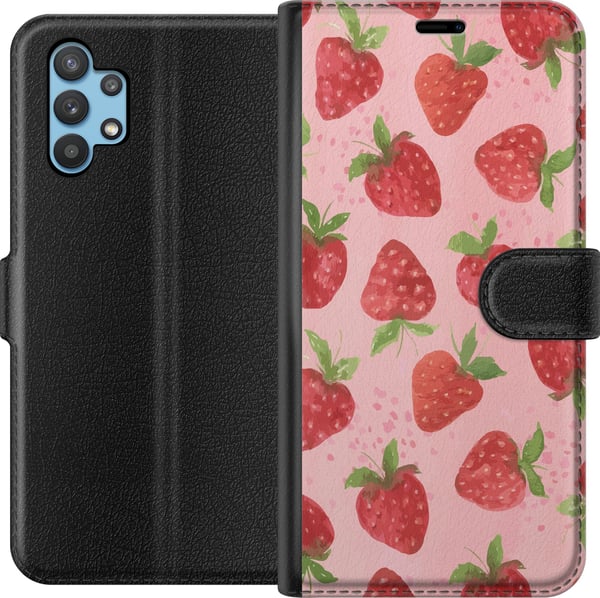Yhteensopiva Lompakkokotelo Samsung Galaxy A32 5G Mansikkahaaveet - Retrot tyyli mansikkakuviointi