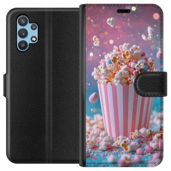 Kompatibelt Plånboksfodral till Samsung Galaxy A32 5G Retro popcorn design snacks bio collectible