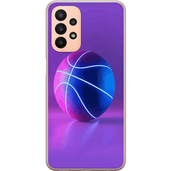Kompatibelt Mobildeksel til Samsung Galaxy A23 Basketballplakat neon basketball sport glødende lilla blå retrobane idrettsutøver sportsdesign kunst