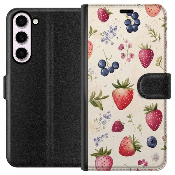 Kompatibel Tegnebogsetui til Samsung Galaxy S23+ Sommerligt bærmønster med jordbær, blåbær og blomster i akvarel – trendy og frisk design, der passer Kompatibel Tegnebogsetui til Samsung Galaxy S23+ Sommerligt bærmønster med jordbær, blåbær og blomster i akvarel – trendy og frisk design, der passer