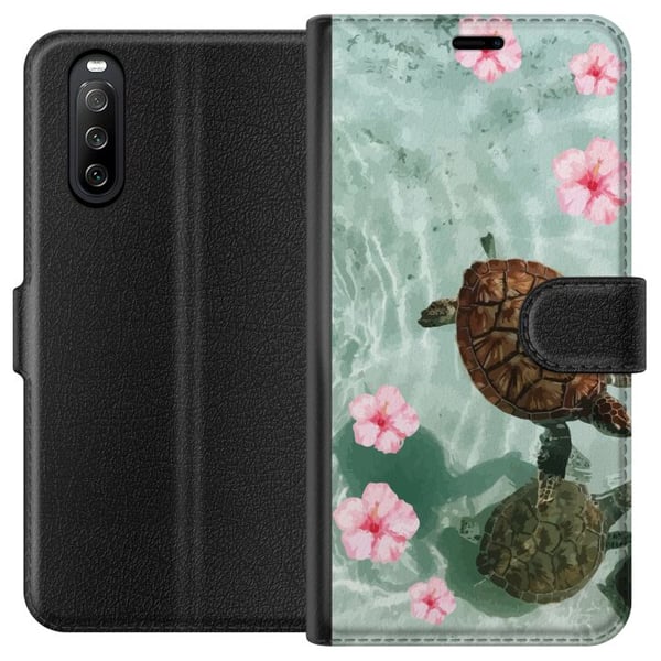 Kompatibel Tegnebogsetui til Sony Xperia 10 III Skildpadder og hibiscus tropisk design med blomster og vand rolig feriestemning inspireret af hav og