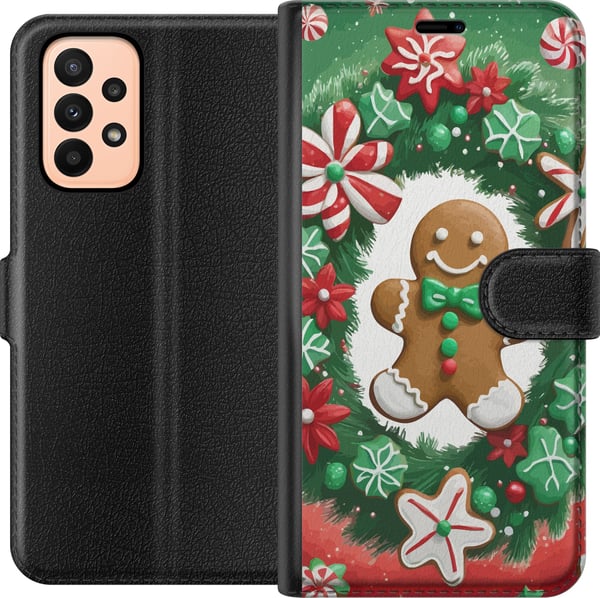 Kompatibel Tegnebogsetui til Samsung Galaxy A23 jul peberkage plakat peberkage julekager juletræ slik søtsager julemotiv retrodesign