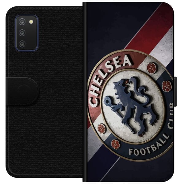 Kompatibelt Lommeboketui til Samsung Galaxy A03s Chelsea FC-emblem i 3D-stil med blå, hvite og røde detaljer som gir et kraftfullt, elegant sportsmot