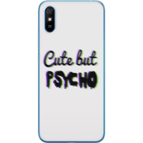 Kompatibelt Mobilskal till Xiaomi Redmi 9A Minimalistisk glitchtypografi med texten cute but psycho i neonliknande färgeffekt