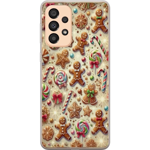 Kompatibelt Mobilskal till Samsung Galaxy A33 5G Julmotiv illustration – Polkagrisar pepparkakor och färgglada julgodisar