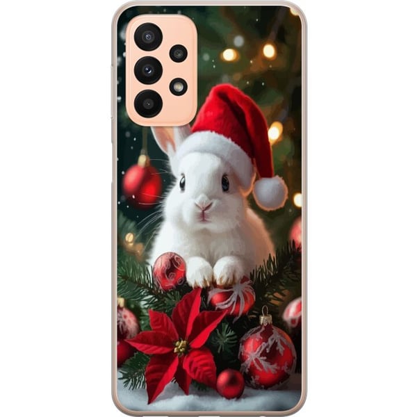 Kompatibelt Mobildeksel til Samsung Galaxy A23 Julekanin med nisselue søt kanin vinter røde dekorasjoner festlig kawaii jul koselige lys plakat