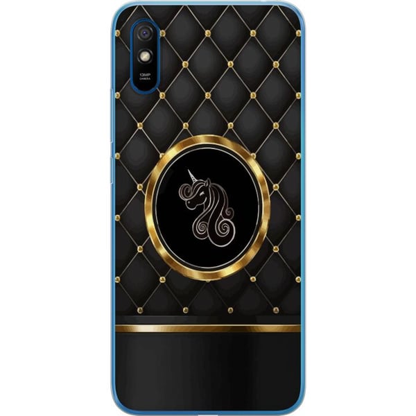 Kompatibelt Mobilskal till Xiaomi Redmi 9A Emblem med enhörning i svart och gyllene kontrast