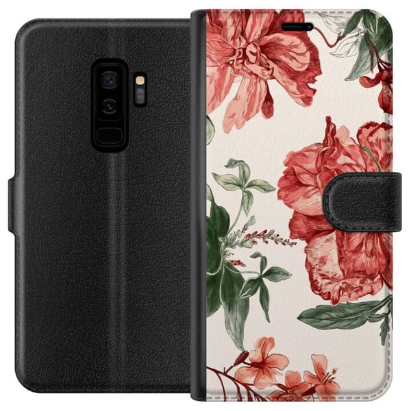 Kompatibelt Plånboksfodral till Samsung Galaxy S9+ Röda blommor botaniskt motiv med gröna blad elegant stil för dig som gillar naturens färger
