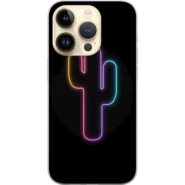 Kompatibel Mobilcover til Apple iPhone 14 Pro Neonillustration af en kaktus i pinkt og blåt lys mod mørk baggrund i moderne popæstetik