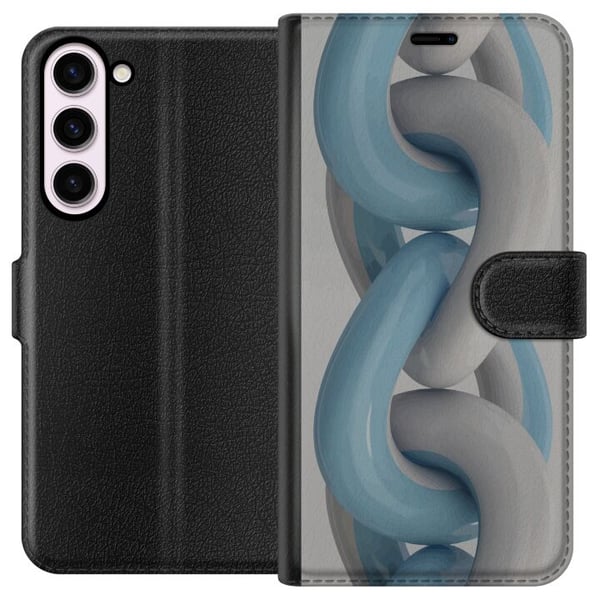 Kompatibel Tegnebogsetui til Samsung Galaxy S23+ Blåt kædedesign i metallisk tone, moderne industriel stil med dybde og en tredimensionel følelse Kompatibel Tegnebogsetui til Samsung Galaxy S23+ Blåt kædedesign i metallisk tone, moderne industriel stil med dybde og en tredimensionel følelse
