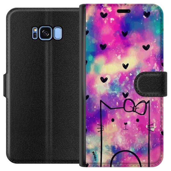 Kompatibelt Plånboksfodral till Samsung Galaxy S8 Katt med hjärtan Kompatibelt Plånboksfodral till Samsung Galaxy S8 Katt med hjärtan