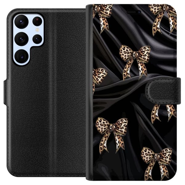 Kompatibelt Plånboksfodral till Samsung Galaxy S22 Ultra 5G Leopardrosetter på svart siden lyxigt mönster med exklusiv modekänsla perfekt för dig som Kompatibelt Plånboksfodral till Samsung Galaxy S22 Ultra 5G Leopardrosetter på svart siden lyxigt mönster med exklusiv modekänsla perfekt för dig som