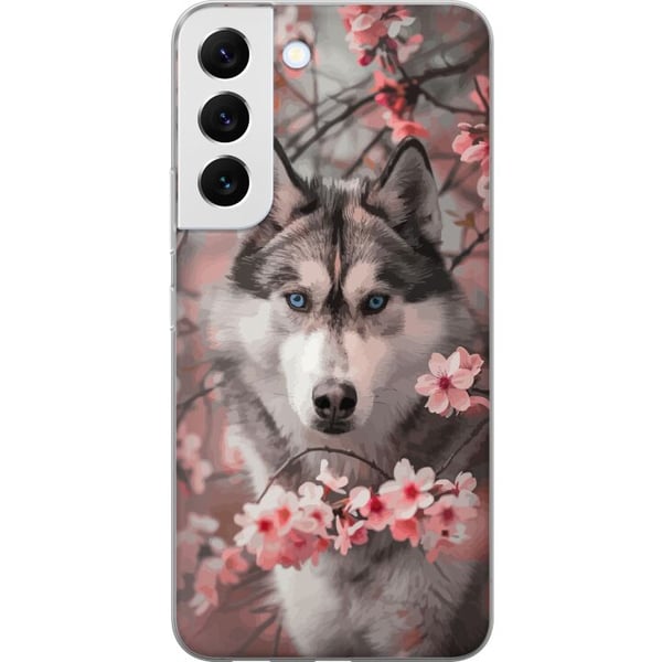 Yhteensopiva Puhelinkuori Samsung Galaxy S22 5G Siperianhusky juliste koira siniset silmät kirsikankukat koira susi luonto eläin kukat söpö retro des
