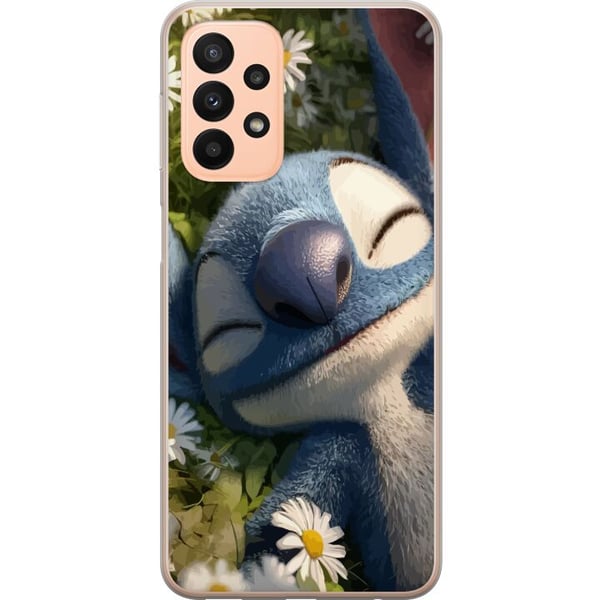 Kompatibelt Mobildeksel til Samsung Galaxy A23 Stitch som sovner på en eng med prestekrager, der det myke lyset og naturens ro skaper en varm og avsl