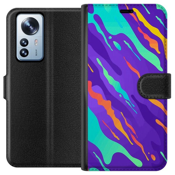 Kompatibel Tegnebogsetui til Xiaomi 12 Pro Farverigt abstrakt mønster med flydende former i moderne design