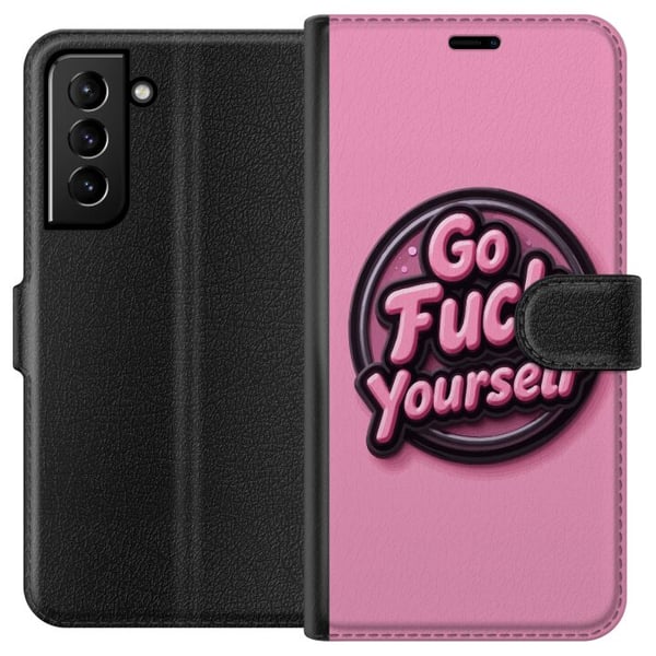 Kompatibelt Lommeboketui til Samsung Galaxy S21+ 5G Rund rosa emblemform med opphøyd tekst, leken grafisk design med myke former og pop-estetisk føle Kompatibelt Lommeboketui til Samsung Galaxy S21+ 5G Rund rosa emblemform med opphøyd tekst, leken grafisk design med myke former og pop-estetisk føle
