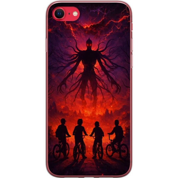 Kompatibelt Mobildeksel til Apple iPhone SE (2022) Mørk fantasyillustrasjon inspirert av Stranger Things med overnaturlig skapning, lyn og syklende b