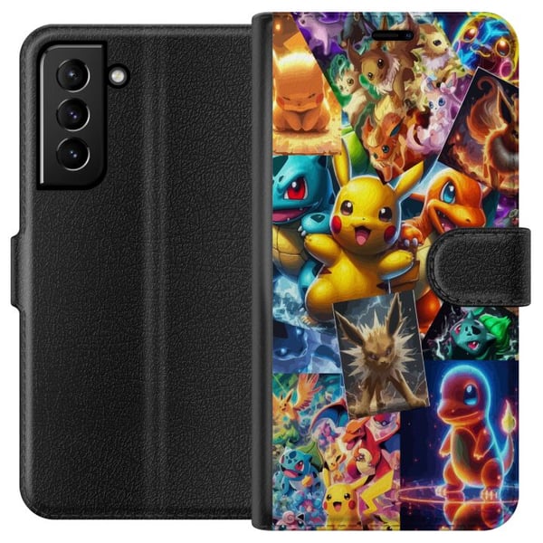 Kompatibelt Lommeboketui til Samsung Galaxy S21+ 5G Pokémon-illustrasjon – Pikachu, Eevee og Charmander i fargerik design Kompatibelt Lommeboketui til Samsung Galaxy S21+ 5G Pokémon-illustrasjon – Pikachu, Eevee og Charmander i fargerik design