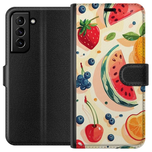 Kompatibel Tegnebogsetui til Samsung Galaxy S21+ 5G Frugtmønster med vandmelon, citrusfrugter og bær i en legende illustration Kompatibel Tegnebogsetui til Samsung Galaxy S21+ 5G Frugtmønster med vandmelon, citrusfrugter og bær i en legende illustration