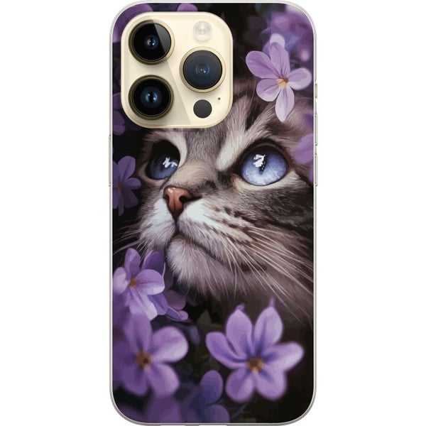 Kompatibelt Mobilskal till Apple iPhone 14 Pro Kat och blommor