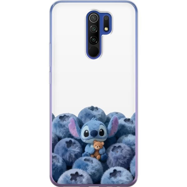 Kompatibel Mobilcover til Xiaomi Redmi 9 Sød blå figur blandt blåbær med en bamse i en blød og legesyg illustration til børneværelset