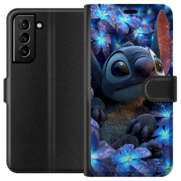Kompatibelt Lommeboketui til Samsung Galaxy S21+ 5G Stitch blant blå blomster Drømmeaktig blå design med Stitch blant blomster i nattelys og en myk f Kompatibelt Lommeboketui til Samsung Galaxy S21+ 5G Stitch blant blå blomster Drømmeaktig blå design med Stitch blant blomster i nattelys og en myk f
