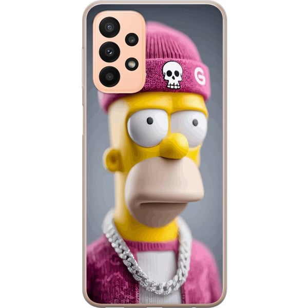 Kompatibelt Mobildeksel til Samsung Galaxy A23 Homer Simpson-inspirert figur med rosa lue, kjede og streetstil, perfekt for fans av The Simpsons og m
