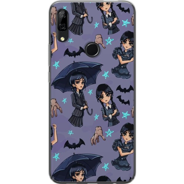 Kompatibel Mobilcover til Huawei P Smart Z Wednesday Addams tegneserieplakat gotisk Netflix-serie flagermus hånd Thing lilla baggrund sødt design