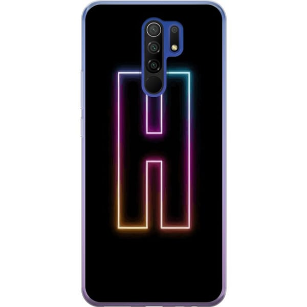 Kompatibel Mobilcover til Xiaomi Redmi 9 Minimalistisk neonbogstav H i farveskiftende lys mod sort baggrund