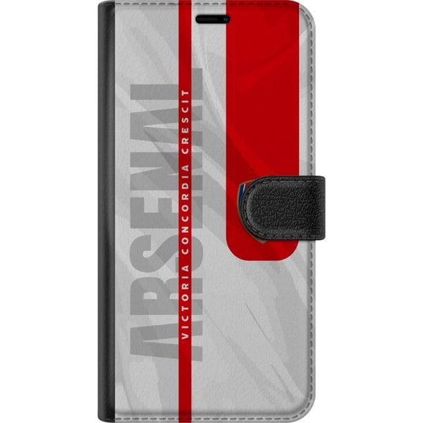 Kompatibelt Plånboksfodral till Samsung Galaxy A32 5G Arsenal FC crest fotboll klubb poster Gunners Premier League logo röd vit bakgrund retro design