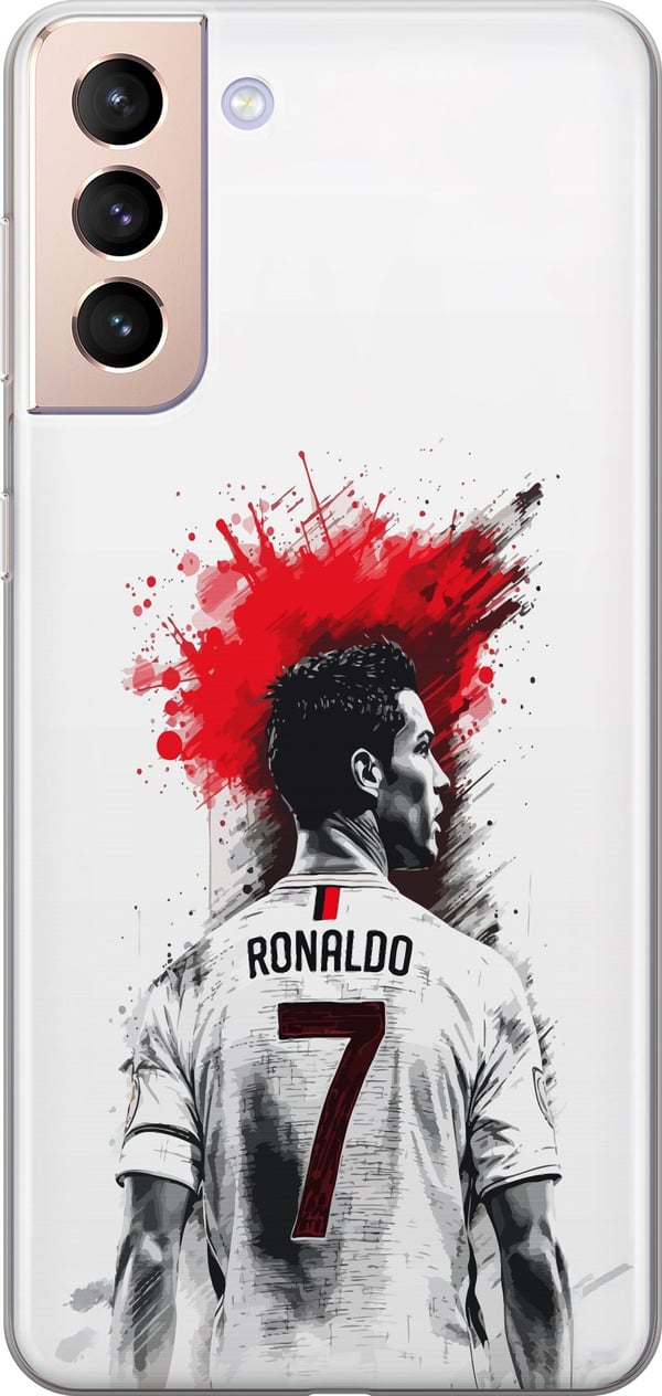 Kompatibelt Mobilskal till Samsung Galaxy S21 Ronaldo Red Energy motiv med Cristiano Ronaldo i rödvit stiliserad design med kraftfull känsla