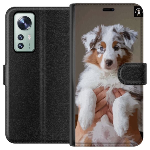 Yhteensopiva Lompakkokotelo Xiaomi 12 Suloinen pentu, jolla on siniset silmät ja pörröinen turkki – täydellinen koiranystäville, jotka haluavat viehä