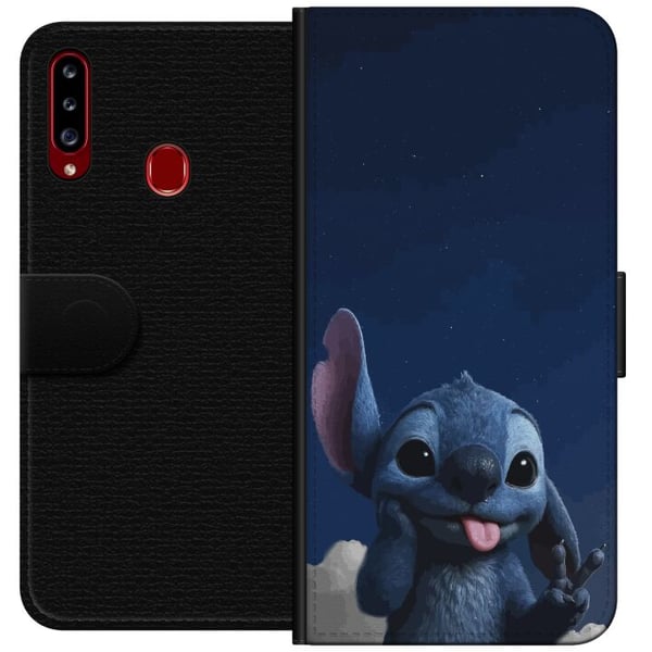Kompatibel Tegnebogsetui til Samsung Galaxy A20s Stitch Disney blå alien Lilo og Stitch kawaii-karakter nattehimmel stjernehimmel sød tegnekunst