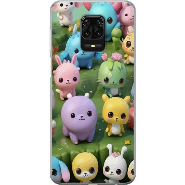 Kompatibel Mobilcover til Xiaomi Redmi Note 9S Kawaii-dyr i pastelfarver, farverige figurer på grøn baggrund, legende motiv til børn og unge voksne