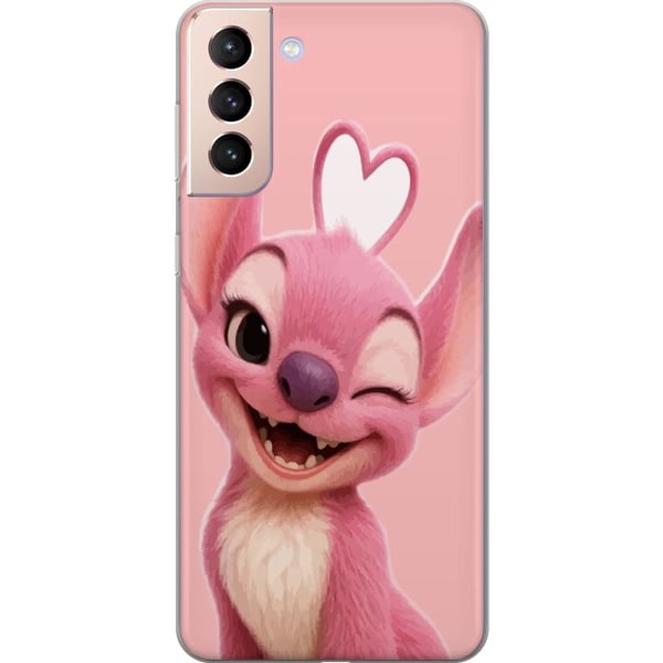 Kompatibelt Mobildeksel til Samsung Galaxy S21 Rosa englefigur som blinker, søtt design med hjerte, kjærlighet, lekenhet og søt energi i pastelltoner