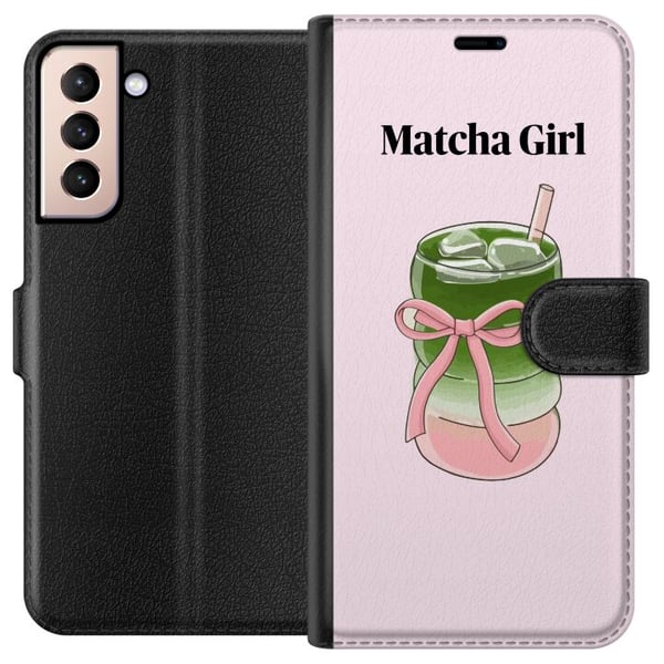 Yhteensopiva Lompakkokotelo Samsung Galaxy S21 Matcha Girl -kuvitus – kawaii-henkinen teen inspiroima design vaaleanpunaisella rusetilla