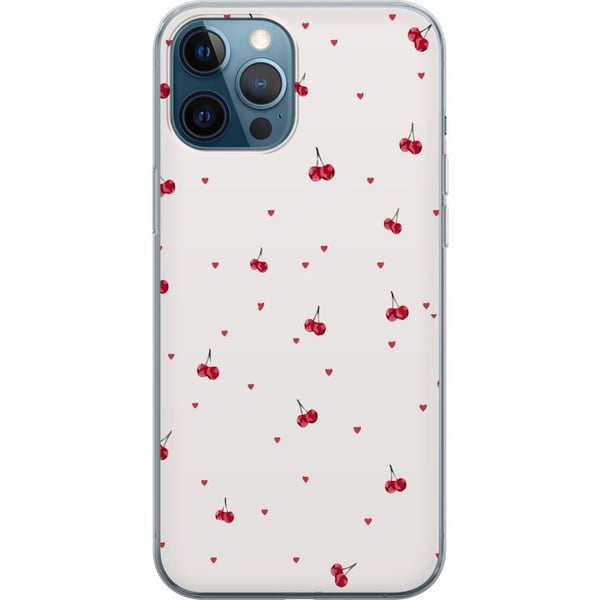 Kompatibel Mobilcover til Apple iPhone 12 Pro Kirsebær og hjerter på hvid baggrund sødt romantisk design med minimalistisk udtryk og bløde toner