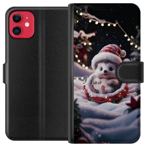 Kompatibelt Plånboksfodral till Apple iPhone 11 Julig igelkott söt vinter cosy lights santa hat hedgehog cute christmas adorable holiday poster Kompatibelt Plånboksfodral till Apple iPhone 11 Julig igelkott söt vinter cosy lights santa hat hedgehog cute christmas adorable holiday poster