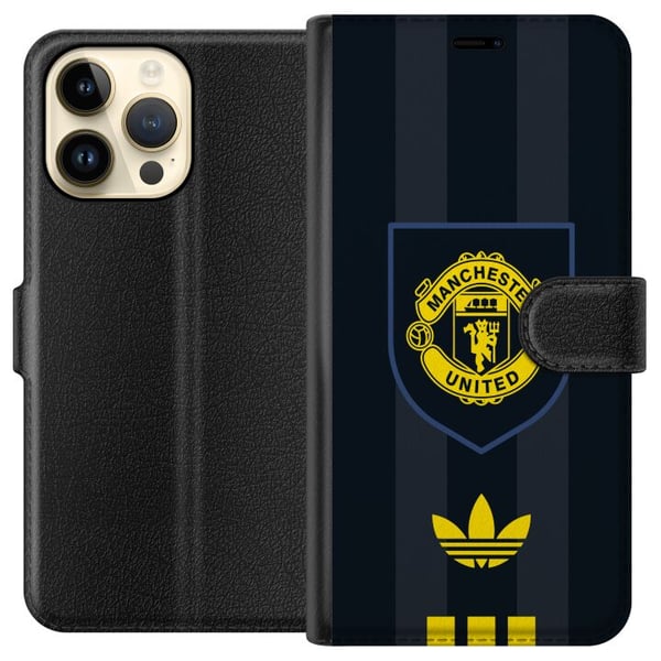 Yhteensopiva Lompakkokotelo Apple iPhone 14 Pro Max Manchester United juliste Adidas vaakuna jalkapalloseura Premier League logo keltainen musta retr