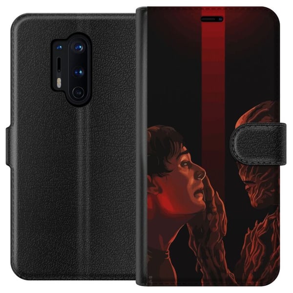 Kompatibel Tegnebogsetui til OnePlus 8 Pro Mørk fantasyillustration, der viser mødet mellem menneske og monster med stærk dramatik