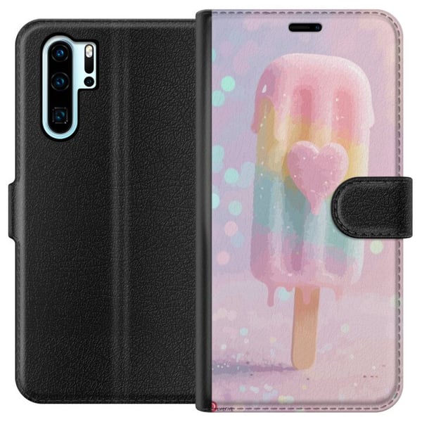 Kompatibel Tegnebogsetui til Huawei P30 Pro Pastelis med hjerte, sødt design med smeltende farver og glitter til sommer og slikstil