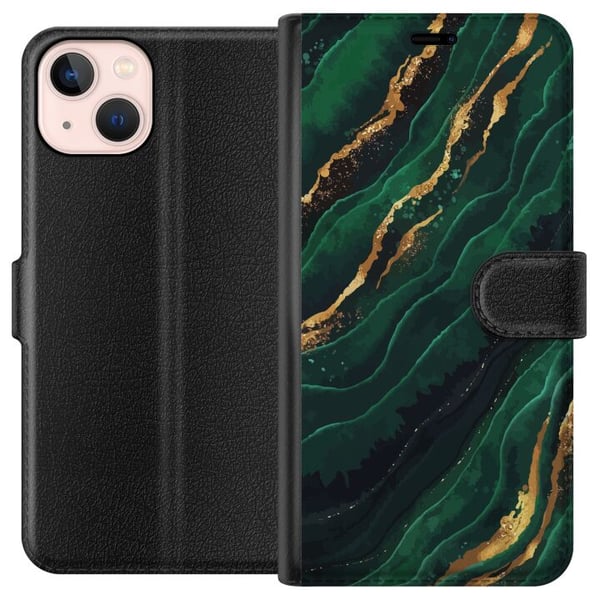 Kompatibelt Lommeboketui til Apple iPhone 13 mini Marmor Gull Grønn Kompatibelt Lommeboketui til Apple iPhone 13 mini Marmor Gull Grønn